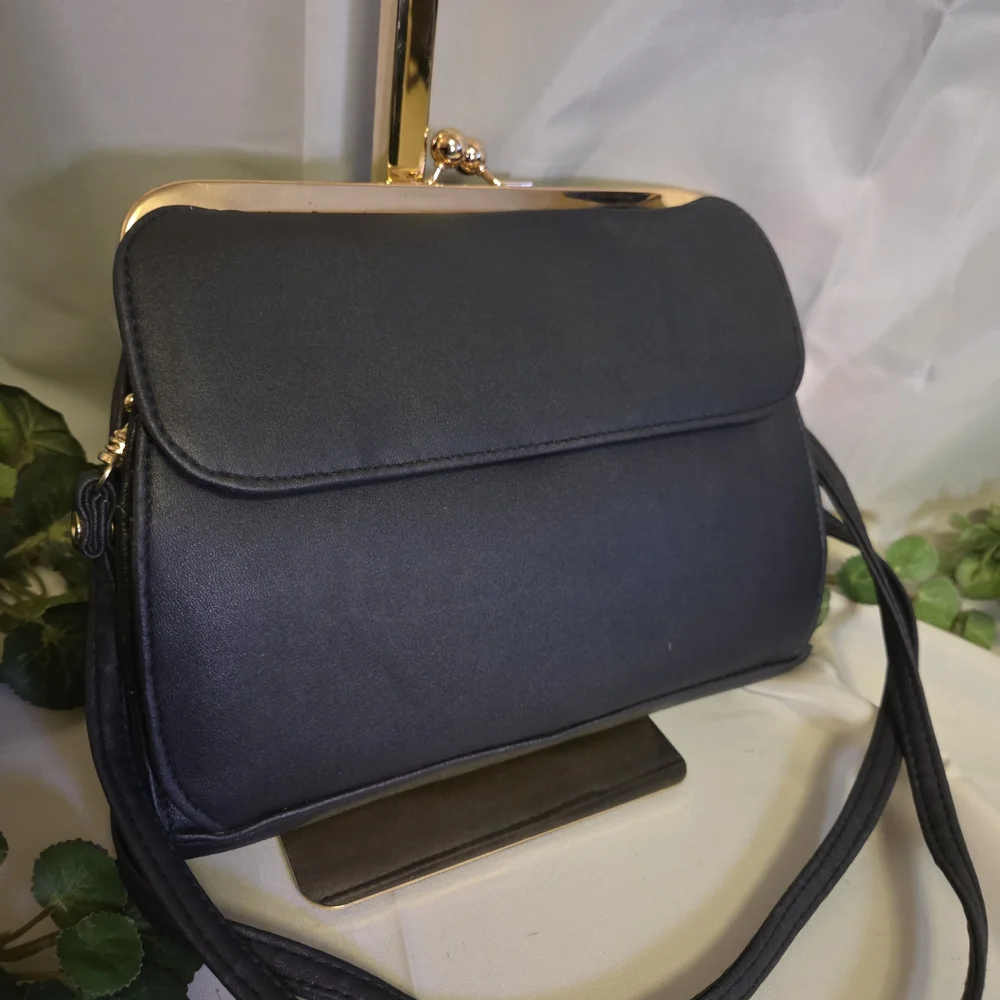 Trendy Blue Kiss Lock Wallet Crossbody Purse Gold Frame Clutch Shoulder Bag - Picture 1 of 16
